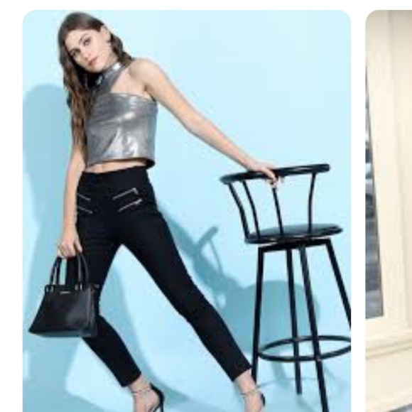 ZARA BASIC COLLECTION Black Moto Zipper details pull on skinny size M - Picture 3 of 12